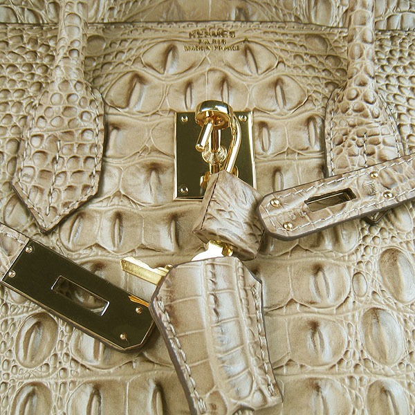 Replica Hermes Birkin 30CM Crocodile Head Veins Bag Apricot 6088 On Sale - Click Image to Close